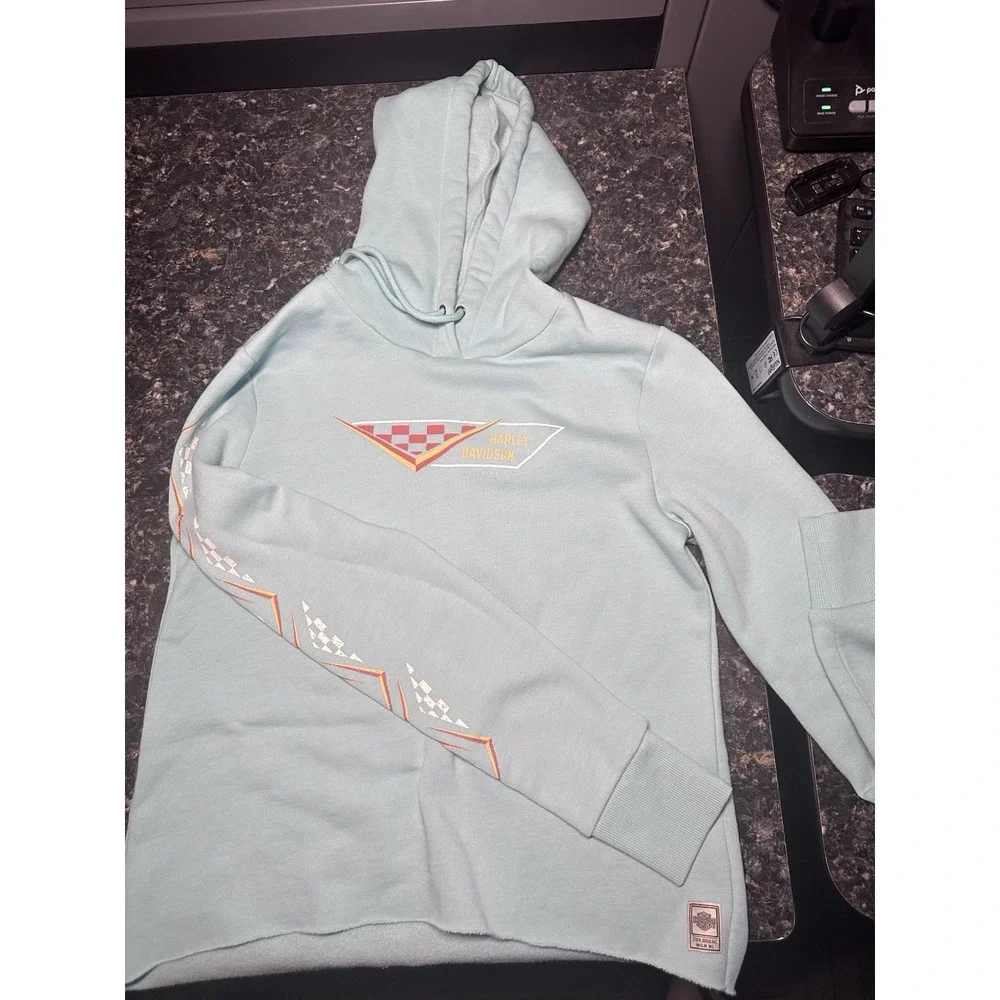 Harley-Davidson Teal Cropped Hoodie Size Small